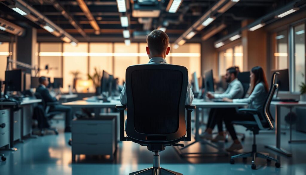A modern, well-lit office space with a focus on a central office chair. The chair is positioned in the foreground, with various workers seated and evaluating it from different angles. The background features a blend of sleek, minimalist furniture and equipment, creating a professional and productive atmosphere. The lighting is cinematic, with a mix of warm and cool tones, highlighting the chair's design and the workers' expressions as they carefully assess its comfort and ergonomics. The overall scene conveys a sense of a real-world product testing environment, with the workers providing their honest, unbiased feedback on the chair's performance. A modern, well-lit office space with a focus on a central office chair. The chair is positioned in the foreground, with various workers seated and evaluating it from different angles. The background features a blend of sleek, minimalist furniture and equipment, creating a professional and productive atmosphere. The lighting is cinematic, with a mix of warm and cool tones, highlighting the chair's design and the workers' expressions as they carefully assess its comfort and ergonomics. The overall scene conveys a sense of a real-world product testing environment, with the workers providing their honest, unbiased feedback on the chair's performance.