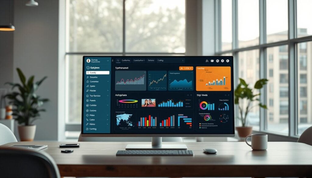A sleek and modern full-stack customization platform interface is displayed in a spacious, well-lit office setting. The user dashboard features a clean, minimalist design with intuitive controls and customizable widgets. Vibrant, high-resolution graphics and data visualizations dominate the screen, showcasing the platform's powerful customization capabilities. Soft, cinematic lighting filters through the large windows, creating a professional and productive atmosphere. The interface seamlessly integrates various tools and services, providing a comprehensive and flexible solution for businesses to build their digital presence with ease. A sleek and modern full-stack customization platform interface is displayed in a spacious, well-lit office setting. The user dashboard features a clean, minimalist design with intuitive controls and customizable widgets. Vibrant, high-resolution graphics and data visualizations dominate the screen, showcasing the platform's powerful customization capabilities. Soft, cinematic lighting filters through the large windows, creating a professional and productive atmosphere. The interface seamlessly integrates various tools and services, providing a comprehensive and flexible solution for businesses to build their digital presence with ease.