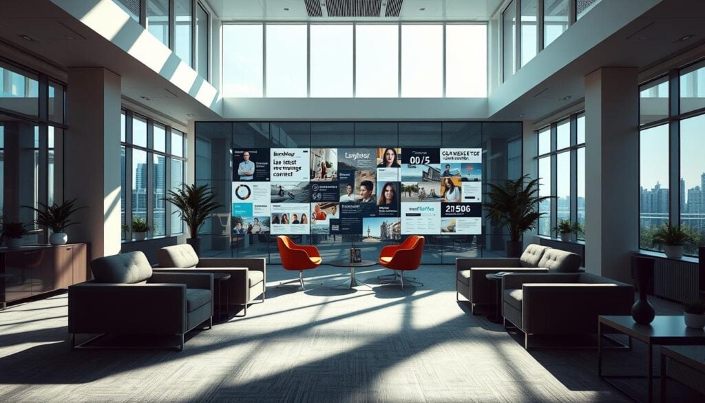 A contemporary office interior, sun-drenched and serene. In the center, a glass-walled conference room showcases a captivating display of BrandMag's latest case studies and campaign success stories. Sleek furnishings, minimalist decor, and an abundance of natural light create an atmosphere of professionalism and innovation. Cinematic lighting casts dramatic shadows, highlighting the impactful visuals. The camera angles capture the space from various perspectives, inviting the viewer to immerse themselves in the success stories. This visually striking environment reflects the power of User Generated Content as the king of marketing in 2025. A contemporary office interior, sun-drenched and serene. In the center, a glass-walled conference room showcases a captivating display of BrandMag's latest case studies and campaign success stories. Sleek furnishings, minimalist decor, and an abundance of natural light create an atmosphere of professionalism and innovation. Cinematic lighting casts dramatic shadows, highlighting the impactful visuals. The camera angles capture the space from various perspectives, inviting the viewer to immerse themselves in the success stories. This visually striking environment reflects the power of User Generated Content as the king of marketing in 2025.