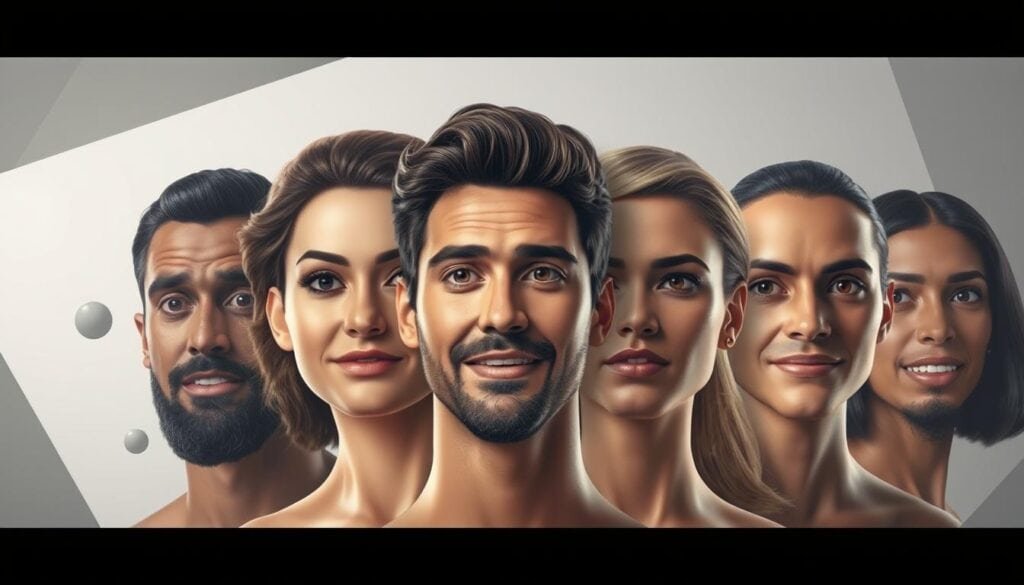 A dynamic collection of diverse faces expressing a range of emotions, set against a sleek, minimalist background with subtle geometric shapes and patterns. The faces are rendered in a photorealistic, high-definition style, illuminated by cinematic lighting that casts dramatic shadows and highlights, creating a sense of depth and dimensionality. The overall composition is clean, modern, and visually striking, capturing the essence of key design elements for a standout YouTube thumbnail. A dynamic collection of diverse faces expressing a range of emotions, set against a sleek, minimalist background with subtle geometric shapes and patterns. The faces are rendered in a photorealistic, high-definition style, illuminated by cinematic lighting that casts dramatic shadows and highlights, creating a sense of depth and dimensionality. The overall composition is clean, modern, and visually striking, capturing the essence of key design elements for a standout YouTube thumbnail.