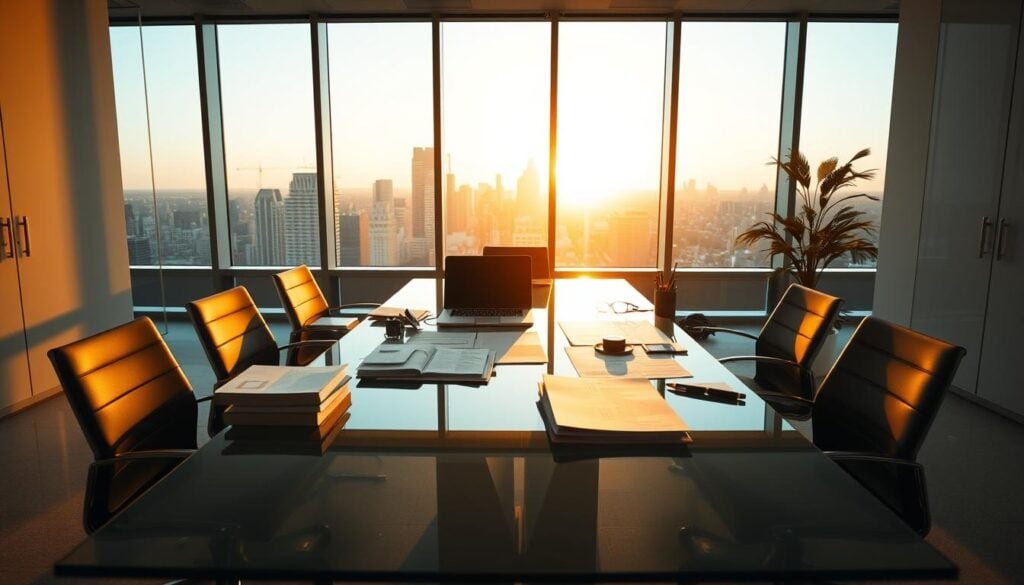 A modern, bright office space with clean lines and minimalist decor. Warm, cinematic lighting bathes the room in a soft, golden glow, casting long shadows and highlighting the details of the various case study materials displayed on the sleek, glass-topped conference table. On the table, neatly arranged documents, laptop, and other tools of the trade provide a sense of productive activity. Through the large windows, a cityscape is visible, suggesting a thriving, urban environment. The overall atmosphere conveys a sense of professionalism, innovation, and the pursuit of product-market fit success. A modern, bright office space with clean lines and minimalist decor. Warm, cinematic lighting bathes the room in a soft, golden glow, casting long shadows and highlighting the details of the various case study materials displayed on the sleek, glass-topped conference table. On the table, neatly arranged documents, laptop, and other tools of the trade provide a sense of productive activity. Through the large windows, a cityscape is visible, suggesting a thriving, urban environment. The overall atmosphere conveys a sense of professionalism, innovation, and the pursuit of product-market fit success.
