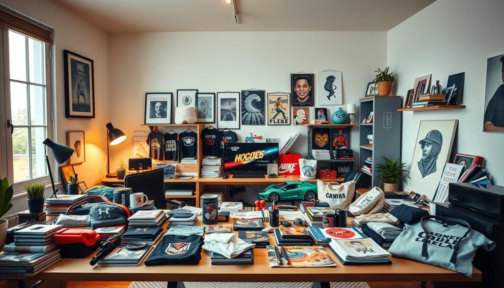 A modern, minimalist home office with an abundance of print-on-demand merchandise laid out in a visually appealing display. Warm, cinematic lighting casts a soft glow, highlighting the diverse range of products - from t-shirts and mugs to posters and tote bags. The scene conveys a sense of opportunity and entrepreneurial spirit, reflecting the passive income potential of this innovative side hustle. The overall atmosphere is one of professional sophistication and creative possibility, inviting the viewer to imagine the rewards of this digital-first business model. Captured in striking 8K resolution, the image captures the essence of a thriving print-on-demand enterprise. A modern, minimalist home office with an abundance of print-on-demand merchandise laid out in a visually appealing display. Warm, cinematic lighting casts a soft glow, highlighting the diverse range of products - from t-shirts and mugs to posters and tote bags. The scene conveys a sense of opportunity and entrepreneurial spirit, reflecting the passive income potential of this innovative side hustle. The overall atmosphere is one of professional sophistication and creative possibility, inviting the viewer to imagine the rewards of this digital-first business model. Captured in striking 8K resolution, the image captures the essence of a thriving print-on-demand enterprise.