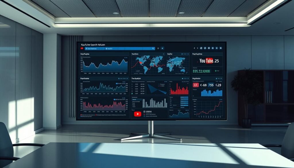 A modern, well-lit office setting with a sleek, minimalist aesthetic. The focal point is a large, high-resolution display showing a comprehensive analysis of YouTube search volume data. Detailed line graphs, charts, and visuals provide deep insights into keyword trends and competitiveness. The lighting is cinematic, casting dramatic shadows and highlights that accentuate the professionalism and authority of the data presentation. The overall atmosphere is one of analytical rigor and data-driven decision making, perfectly suited for the "Analyzing Search Volume and Keyword Difficulty" section of the article. A modern, well-lit office setting with a sleek, minimalist aesthetic. The focal point is a large, high-resolution display showing a comprehensive analysis of YouTube search volume data. Detailed line graphs, charts, and visuals provide deep insights into keyword trends and competitiveness. The lighting is cinematic, casting dramatic shadows and highlights that accentuate the professionalism and authority of the data presentation. The overall atmosphere is one of analytical rigor and data-driven decision making, perfectly suited for the "Analyzing Search Volume and Keyword Difficulty" section of the article.
