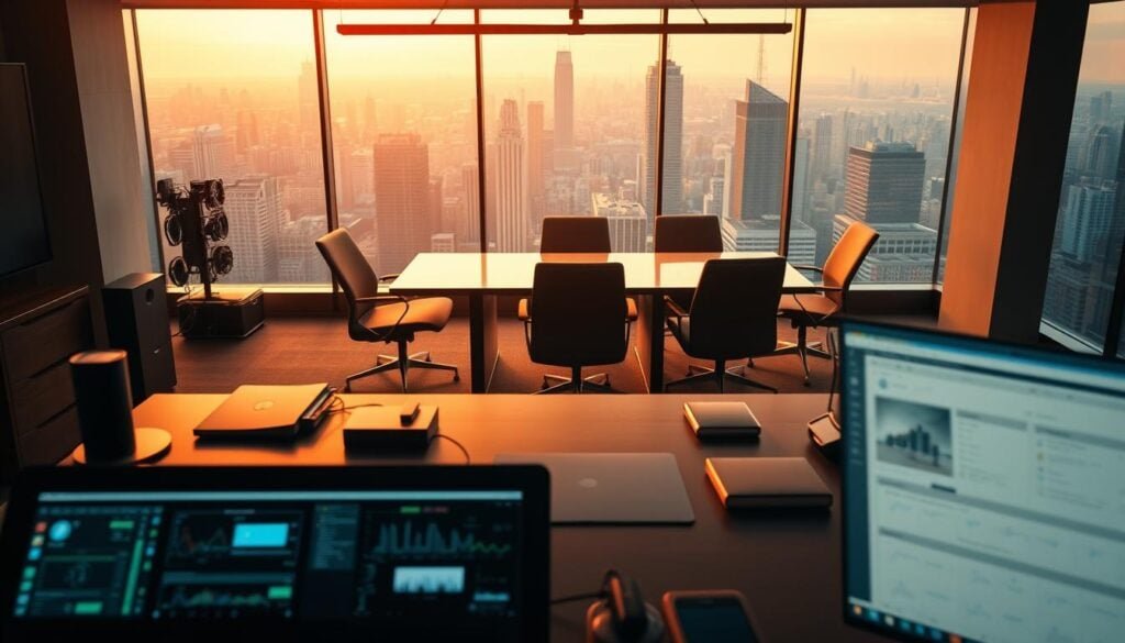 A sophisticated and modern workspace, bathed in warm, cinematic lighting. In the foreground, a well-appointed desk showcases a range of devices and digital interfaces, representing the diverse monetization techniques available on a cutting-edge membership platform. The middle ground features a sleek, minimalist conference table surrounded by ergonomic chairs, signifying the collaborative nature of building a successful recurring revenue model. The background reveals a panoramic window overlooking a bustling cityscape, evoking a sense of scale and opportunity. The overall scene conveys an atmosphere of professionalism, innovation, and the promise of financial success through a meticulously engineered membership experience. A sophisticated and modern workspace, bathed in warm, cinematic lighting. In the foreground, a well-appointed desk showcases a range of devices and digital interfaces, representing the diverse monetization techniques available on a cutting-edge membership platform. The middle ground features a sleek, minimalist conference table surrounded by ergonomic chairs, signifying the collaborative nature of building a successful recurring revenue model. The background reveals a panoramic window overlooking a bustling cityscape, evoking a sense of scale and opportunity. The overall scene conveys an atmosphere of professionalism, innovation, and the promise of financial success through a meticulously engineered membership experience.