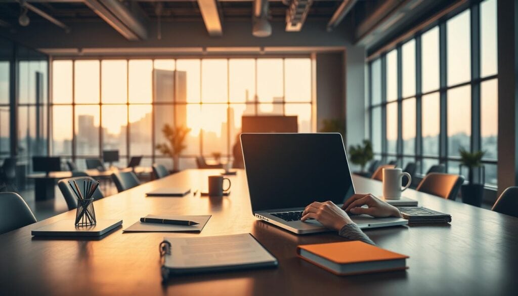 A spacious and well-lit modern office, with a large desk in the center. On the desk, a laptop, a notebook, and various stationery items. The scene is bathed in warm, cinematic lighting, with soft shadows and highlights that create a professional and inspiring atmosphere. In the foreground, a person's hands are typing on the laptop, their focus absorbed in the task of crafting an engaging blog post. The background features a large window with a cityscape visible, suggesting a sense of productivity and connection to the outside world. The overall scene conveys the importance of carefully crafting compelling blog content in a professional, well-organized setting. A spacious and well-lit modern office, with a large desk in the center. On the desk, a laptop, a notebook, and various stationery items. The scene is bathed in warm, cinematic lighting, with soft shadows and highlights that create a professional and inspiring atmosphere. In the foreground, a person's hands are typing on the laptop, their focus absorbed in the task of crafting an engaging blog post. The background features a large window with a cityscape visible, suggesting a sense of productivity and connection to the outside world. The overall scene conveys the importance of carefully crafting compelling blog content in a professional, well-organized setting.