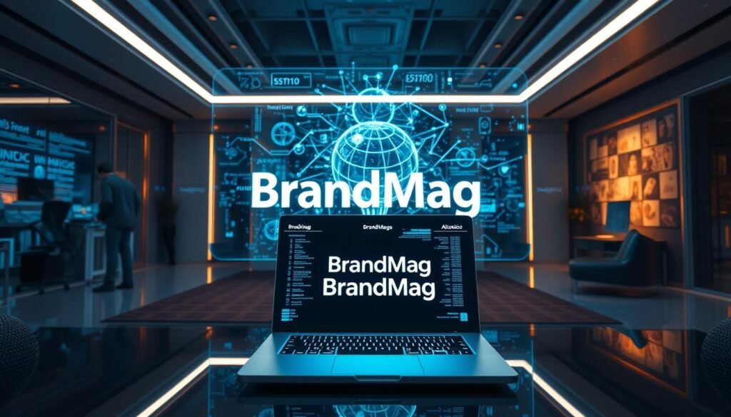 A technologically advanced office space, with sleek and modern furnishings. In the center, a holographic display showcases intricate machine learning algorithms, their data visualizations pulsing with energy. Cinematic lighting casts dramatic shadows, highlighting the complexity of the algorithms. In the foreground, a futuristic laptop displays the "BrandMag" logo, its screen reflecting the calculations unfolding before it. The atmosphere is one of innovation and discovery, as the latest advancements in predictive analytics unfold in this visionary workspace. A technologically advanced office space, with sleek and modern furnishings. In the center, a holographic display showcases intricate machine learning algorithms, their data visualizations pulsing with energy. Cinematic lighting casts dramatic shadows, highlighting the complexity of the algorithms. In the foreground, a futuristic laptop displays the "BrandMag" logo, its screen reflecting the calculations unfolding before it. The atmosphere is one of innovation and discovery, as the latest advancements in predictive analytics unfold in this visionary workspace.