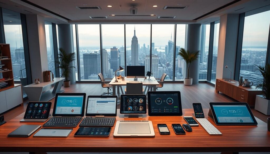 An elegantly designed modern office space, bathed in cinematic lighting. On the desk, an array of pomodoro timer apps are showcased, each with a unique interface and functionality. The foreground displays a range of digital devices, tablets, and smartphones, highlighting the varied workflows and customization options available to the user. In the middle ground, a neatly organized workspace with ergonomic furniture and minimalist decor sets the stage for productivity and focus. The background features floor-to-ceiling windows, offering a breathtaking cityscape view, creating a sense of balance between technology and the natural world. Photorealistic, 8K resolution. An elegantly designed modern office space, bathed in cinematic lighting. On the desk, an array of pomodoro timer apps are showcased, each with a unique interface and functionality. The foreground displays a range of digital devices, tablets, and smartphones, highlighting the varied workflows and customization options available to the user. In the middle ground, a neatly organized workspace with ergonomic furniture and minimalist decor sets the stage for productivity and focus. The background features floor-to-ceiling windows, offering a breathtaking cityscape view, creating a sense of balance between technology and the natural world. Photorealistic, 8K resolution.