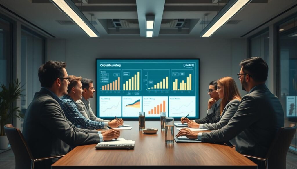 Photorealistic business meeting in a modern office, cinematic lighting illuminates the scene. A group of professionals gathered around a table, engaged in a lively discussion about crowdfunding strategies. The room is filled with a sense of collaboration and innovation, with charts and graphs displayed on a large screen behind them. The atmosphere is one of anticipation and determination, as they strategize ways to effectively launch a successful crowdfunding campaign. The overall mood is professional, yet dynamic, capturing the essence of an effective crowdsourcing initiative. Captured in 8K resolution for maximum detail and clarity. Photorealistic business meeting in a modern office, cinematic lighting illuminates the scene. A group of professionals gathered around a table, engaged in a lively discussion about crowdfunding strategies. The room is filled with a sense of collaboration and innovation, with charts and graphs displayed on a large screen behind them. The atmosphere is one of anticipation and determination, as they strategize ways to effectively launch a successful crowdfunding campaign. The overall mood is professional, yet dynamic, capturing the essence of an effective crowdsourcing initiative. Captured in 8K resolution for maximum detail and clarity.