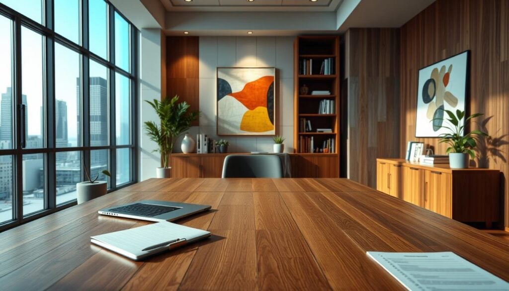 Photorealistic business scene depicting a modern office space with cinematic lighting. The foreground shows a large wooden desk with a laptop, pen, and notepad, symbolizing the planning and strategy involved in long-term blog growth. The middle ground showcases bookshelves, a potted plant, and abstract wall art, creating a sophisticated and productive atmosphere. The background features large windows overlooking a cityscape, hinting at the global reach and scale of a successful blog. The overall mood is one of focus, determination, and a vision for the future. Captured in 8k resolution for maximum detail and clarity. Photorealistic business scene depicting a modern office space with cinematic lighting. The foreground shows a large wooden desk with a laptop, pen, and notepad, symbolizing the planning and strategy involved in long-term blog growth. The middle ground showcases bookshelves, a potted plant, and abstract wall art, creating a sophisticated and productive atmosphere. The background features large windows overlooking a cityscape, hinting at the global reach and scale of a successful blog. The overall mood is one of focus, determination, and a vision for the future. Captured in 8k resolution for maximum detail and clarity.