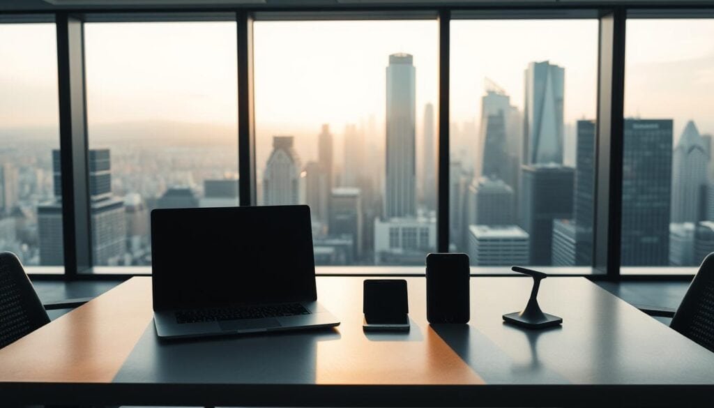Photorealistic modern office interior, with a prominent desk featuring a laptop, tablet, and smartphone arranged in a sleek, professional manner. Cinematic lighting casts dramatic shadows, highlighting the clean, minimalist design. In the background, a large window overlooking a bustling city skyline, creating a sense of urban sophistication. The overall atmosphere exudes efficiency, productivity, and a touch of technological advancement, reflecting the capabilities of the "Fiverr AI Image Editing Service" offered within this high-end, corporate setting. Photorealistic modern office interior, with a prominent desk featuring a laptop, tablet, and smartphone arranged in a sleek, professional manner. Cinematic lighting casts dramatic shadows, highlighting the clean, minimalist design. In the background, a large window overlooking a bustling city skyline, creating a sense of urban sophistication. The overall atmosphere exudes efficiency, productivity, and a touch of technological advancement, reflecting the capabilities of the "Fiverr AI Image Editing Service" offered within this high-end, corporate setting.