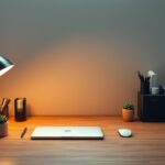 Modern desk lamp with workspace lighting.