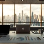 Modern office with city skyline view