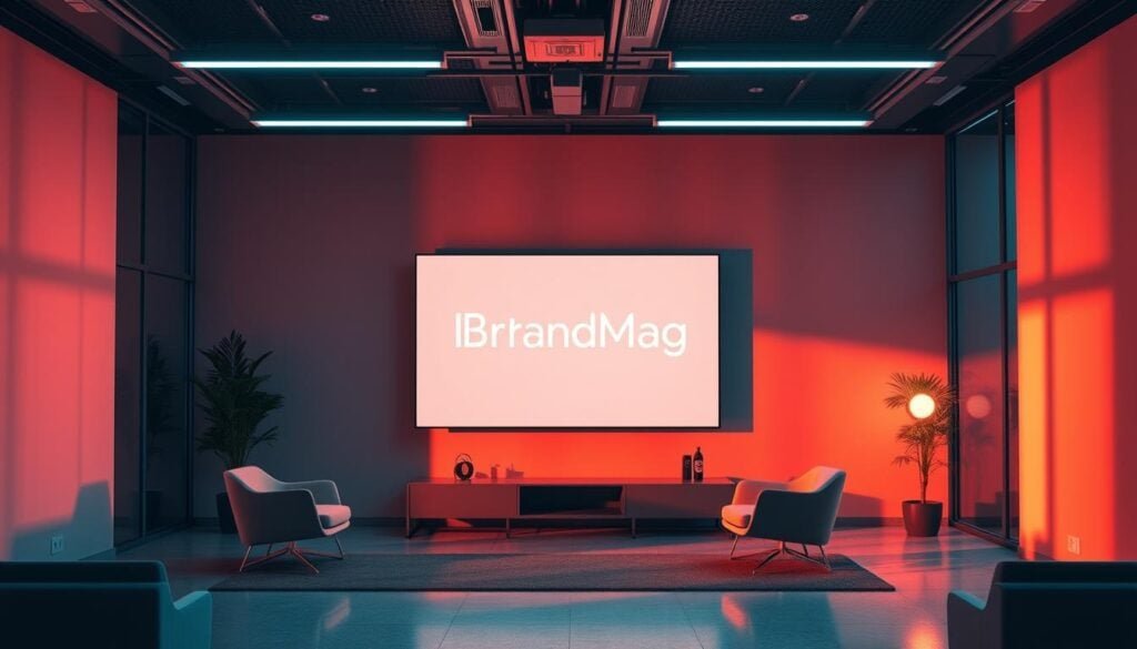A sleek and contemporary office space, bathed in warm, cinematic lighting that casts dramatic shadows. The centerpiece is a large, futuristic monitor displaying the BrandMag logo, symbolizing the transition to a cookieless advertising environment. The scene conveys a sense of sophistication and technological progress, with minimalist furniture and clean lines throughout. The mood is one of innovation and adaptability, as the business navigates the privacy-first world of digital advertising. A sleek and contemporary office space, bathed in warm, cinematic lighting that casts dramatic shadows. The centerpiece is a large, futuristic monitor displaying the BrandMag logo, symbolizing the transition to a cookieless advertising environment. The scene conveys a sense of sophistication and technological progress, with minimalist furniture and clean lines throughout. The mood is one of innovation and adaptability, as the business navigates the privacy-first world of digital advertising.