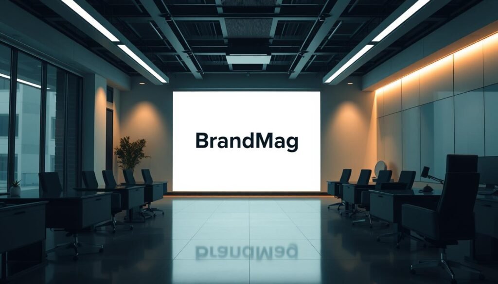 A sleek, modern office space with a central focus on a crisp, photorealistic image of the "BrandMag" value proposition. Cinematic lighting casts dramatic shadows, highlighting the key elements. The scene features a clean, minimalist design with a balance of warm and cool tones. The value proposition is presented as a visually compelling, impactful statement, drawing the viewer's attention. The overall atmosphere is one of professionalism, innovation, and clarity of purpose, perfectly suited to illustrate the "Crafting an Irresistible Value Proposition" section of the article.