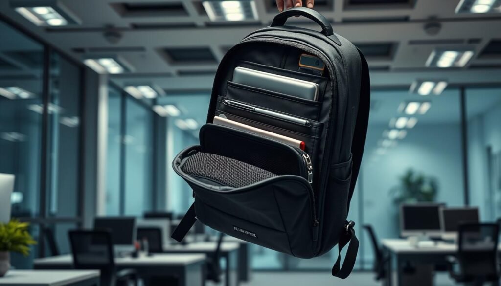 Modern office backpack with tech compartments.