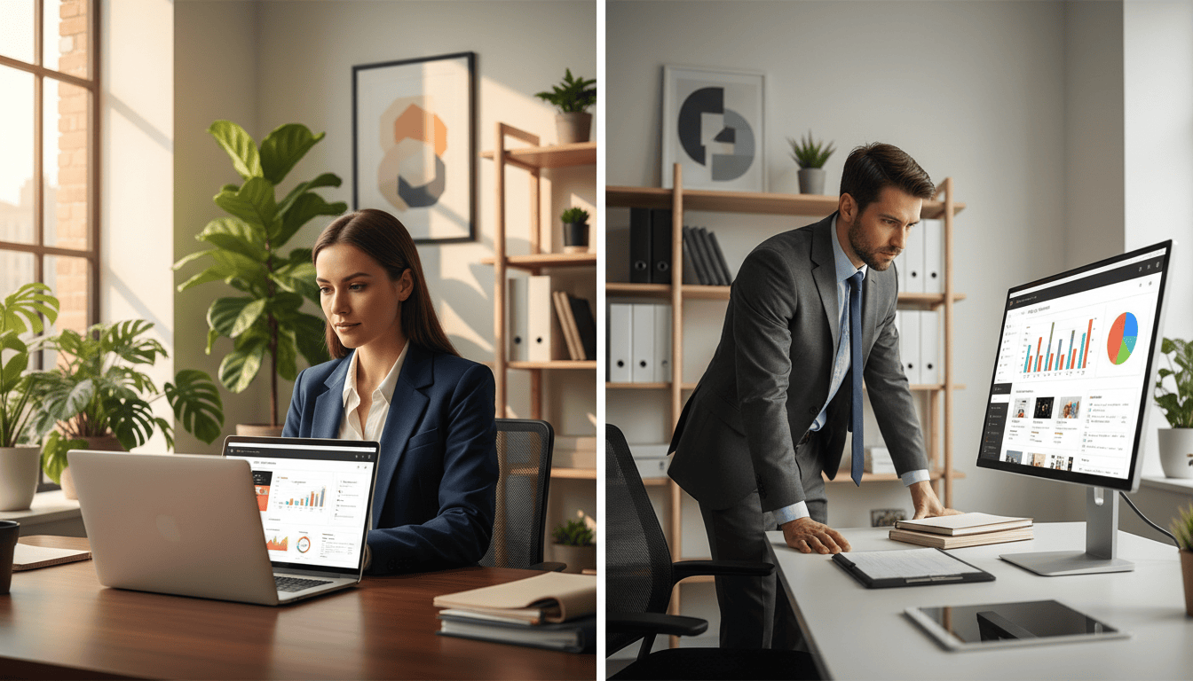 Business professionals analyzing data.