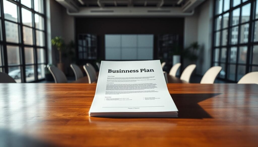 Business plan on a wooden table