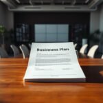 Business plan on a wooden table