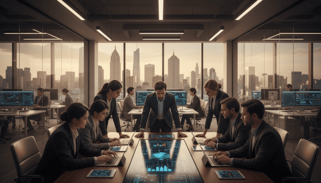 Futuristic data-driven business team.