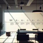 Modern office with funding stages displayed