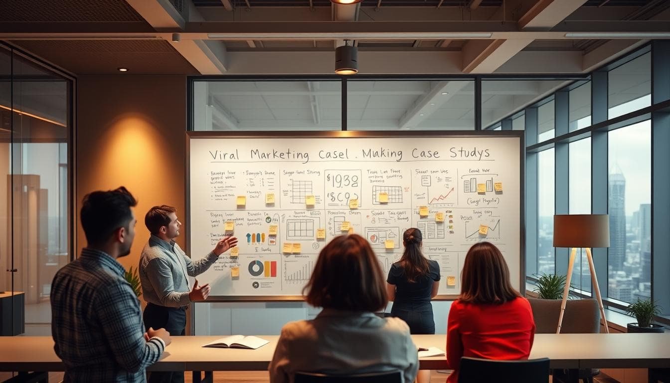 Team brainstorming viral marketing strategies.