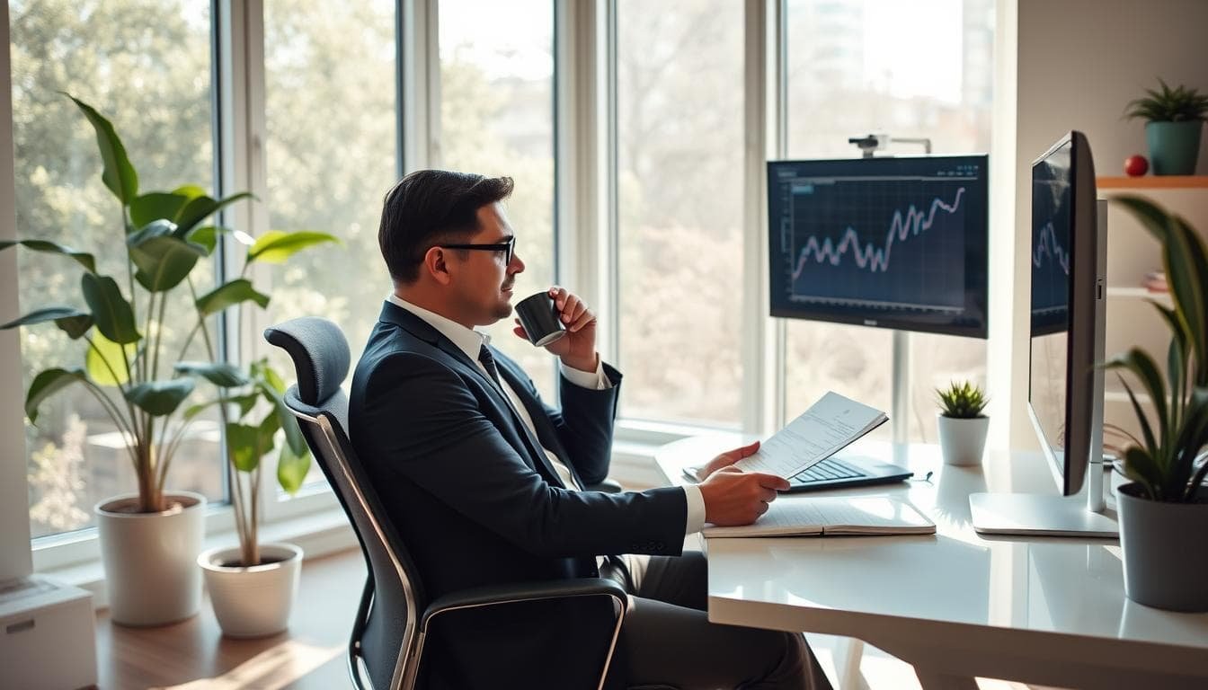 Business analyst working at desk.