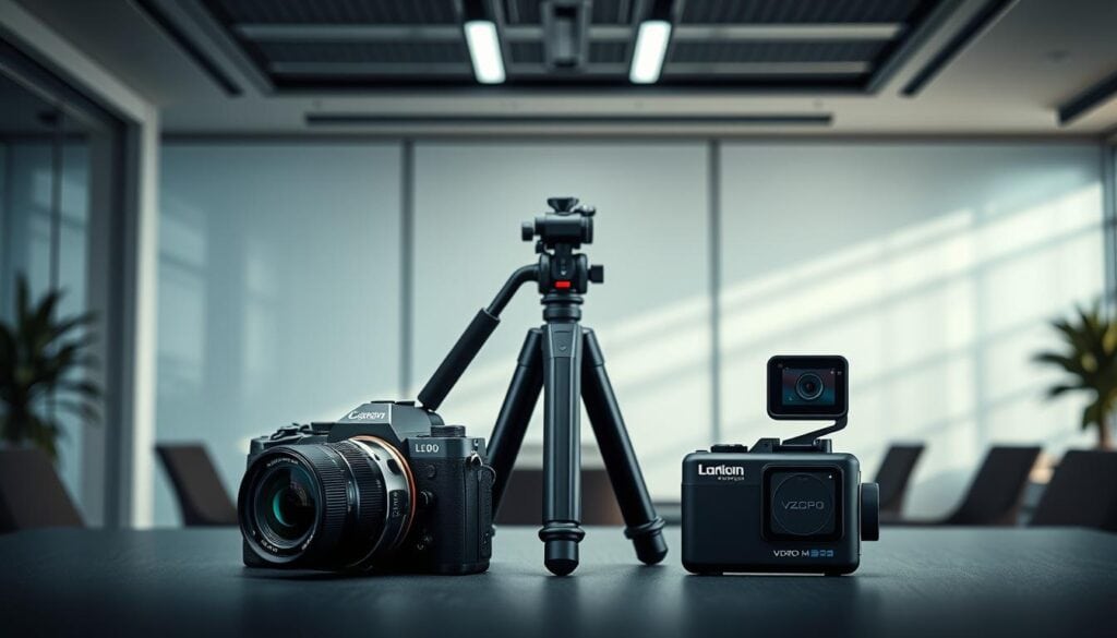 Camera equipment on a table