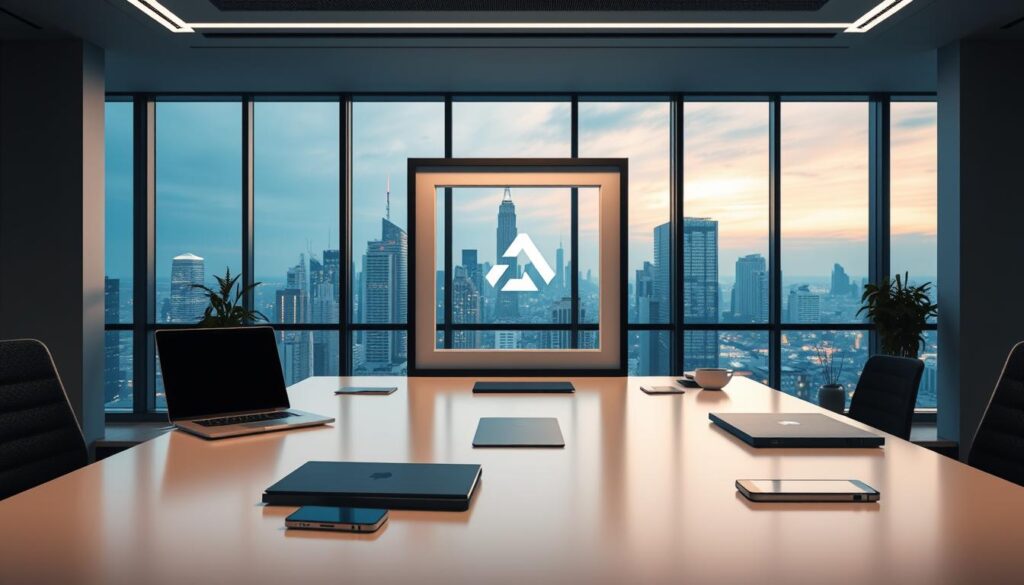 Office with branded pitch materials