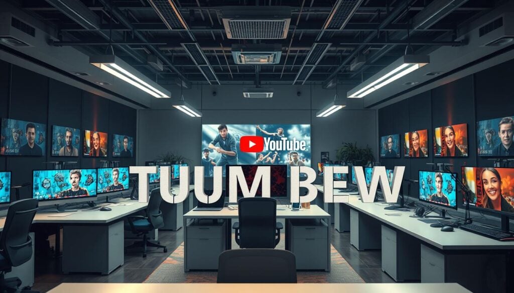 Office workspace showing thumbnail design elements