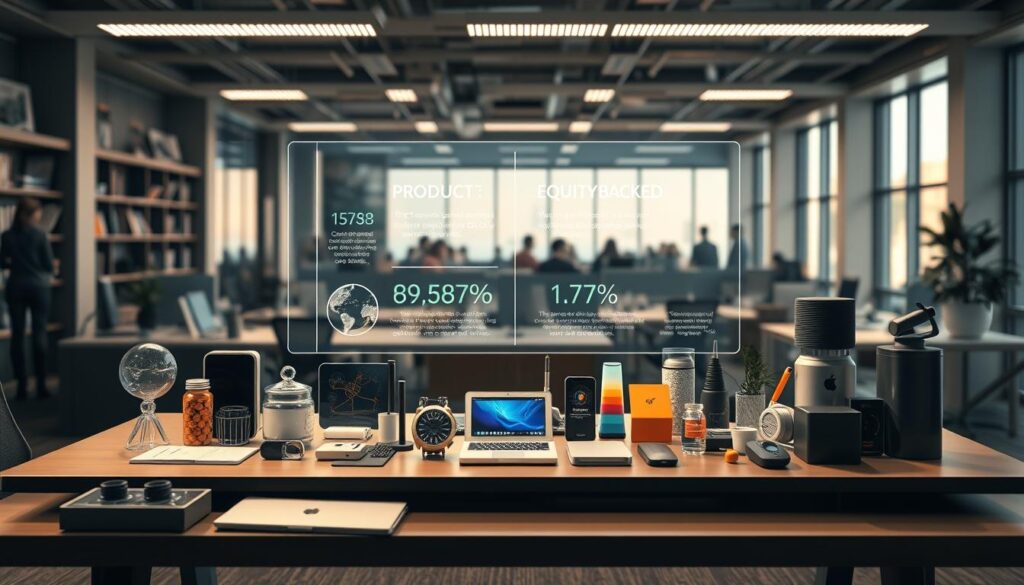 Modern workspace with technology and data