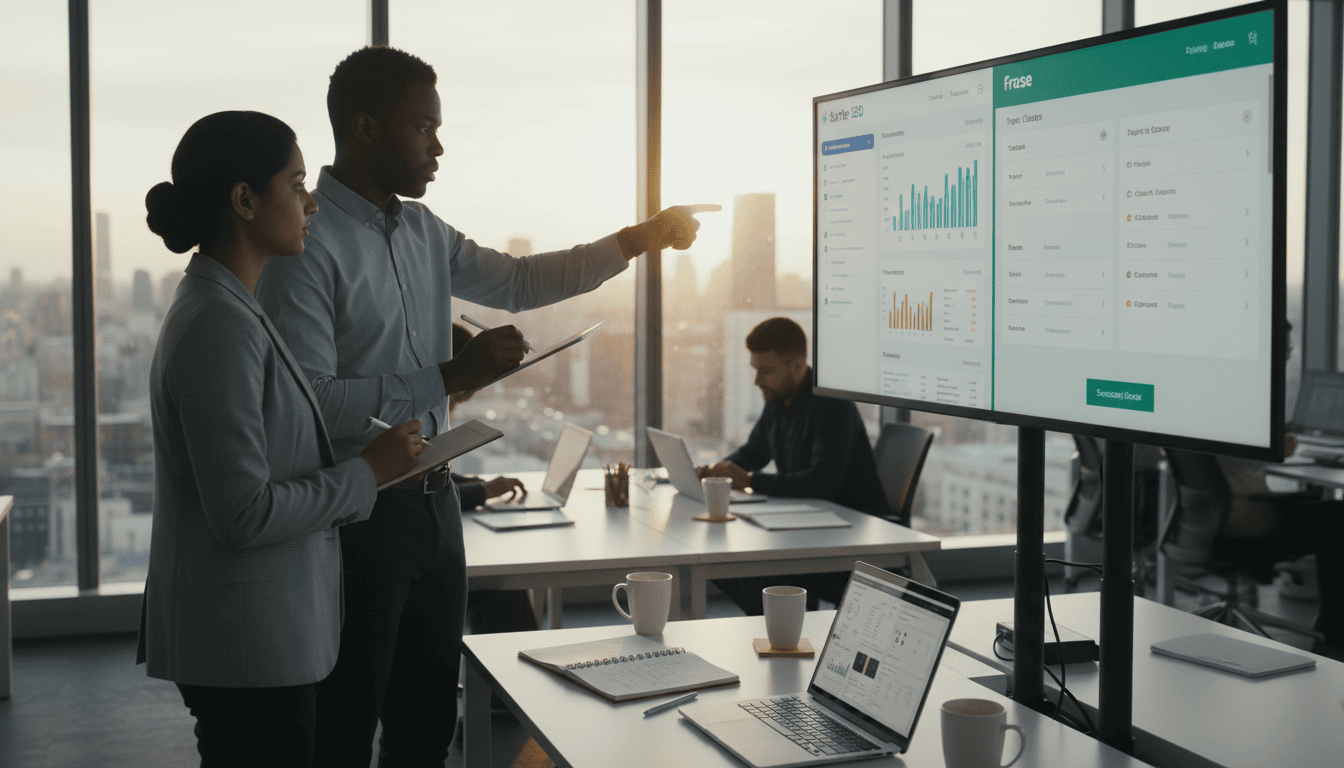 Business team discussing analytics in office.