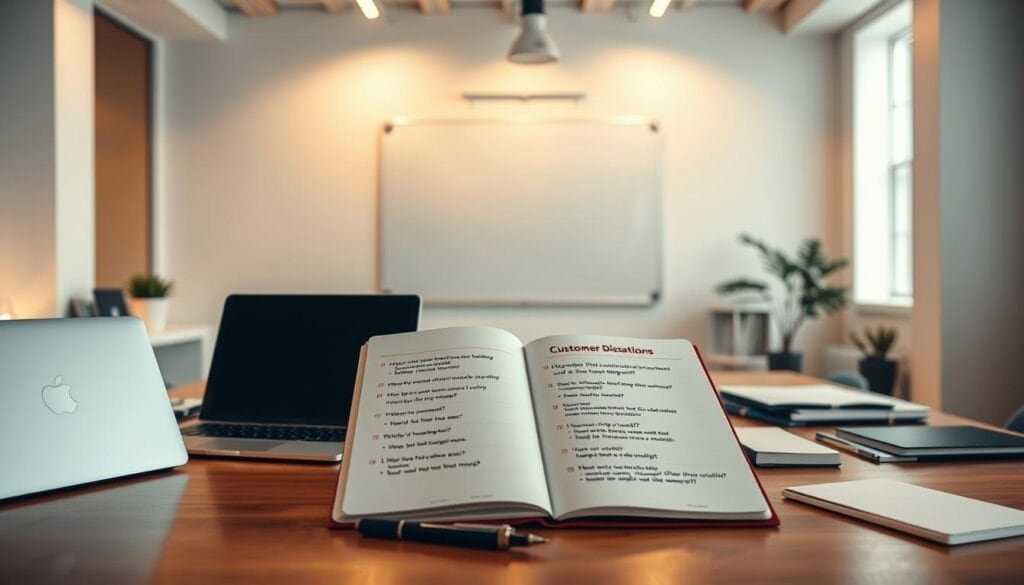 notebook with customer discovery questions