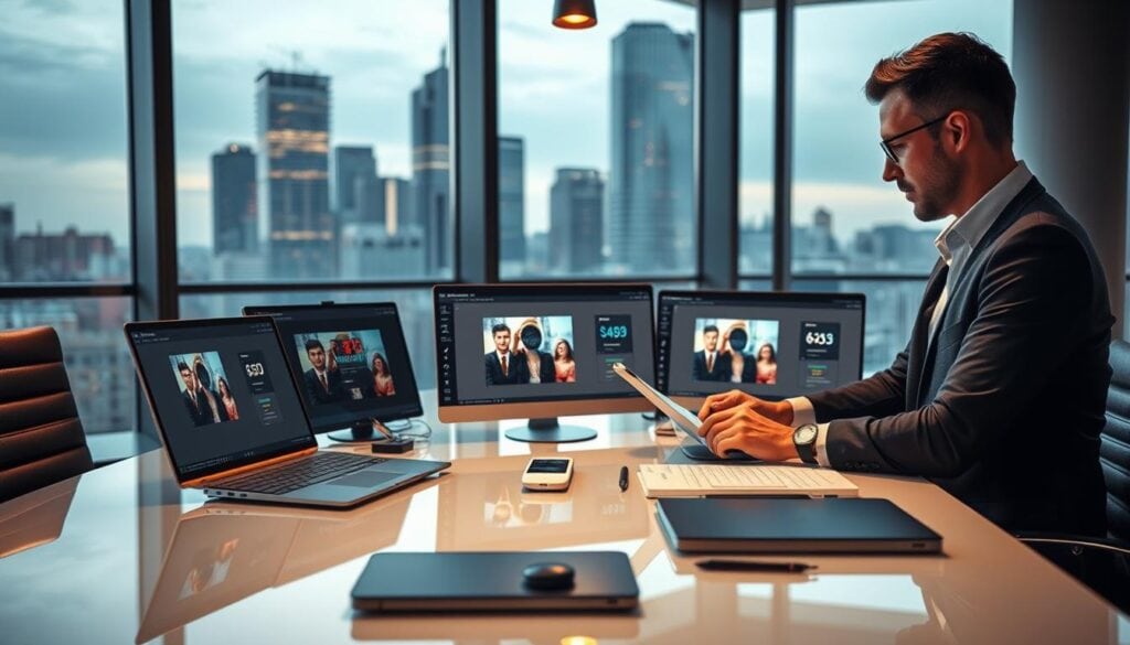 workspace showing multiple photo editors and pricing screens